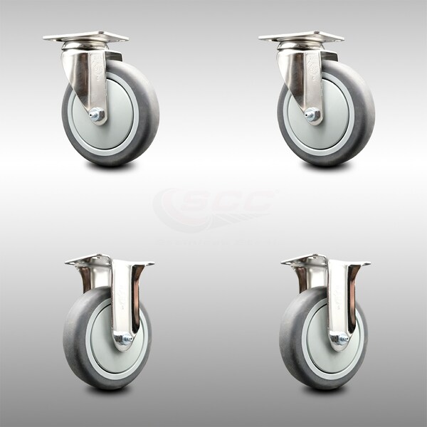 5 Inch 316SS Thermoplastic Rubber Wheel Swivel Top Plate Caster Rigid SCC, 2PK